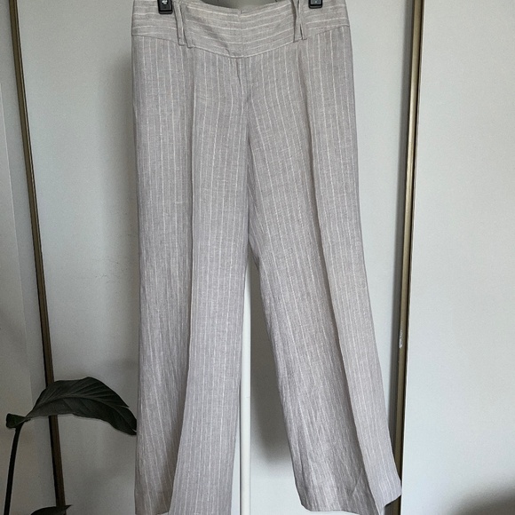 INC International Concepts (4) flowy grey linen trousers w. pinstripes, EUC. - Picture 1 of 15
